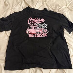 Black Graphic Tee with Pink Car Design
